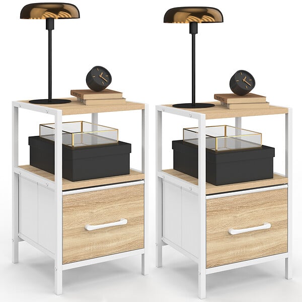 ID MARKET - Lot de 2 tables de chevet UTAH 1 tiroir et 1 niche bois et blanc - large