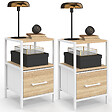 ID MARKET - Lot de 2 tables de chevet UTAH 1 tiroir et 1 niche bois et blanc - vignette