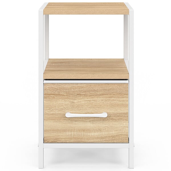 ID MARKET - Lot de 2 tables de chevet UTAH 1 tiroir et 1 niche bois et blanc - large