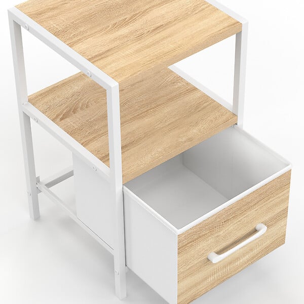 ID MARKET - Lot de 2 tables de chevet UTAH 1 tiroir et 1 niche bois et blanc - large