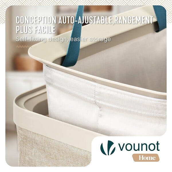 VOUNOT - Panier a linge 2 compartiments et sacs amovibles auto ajustant avec couvercle 150L Beige - large