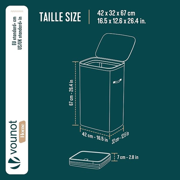 VOUNOT - Panier a linge 1 compartiment et sac amovible auto ajustant avec couvercle 90L Anthracite - large
