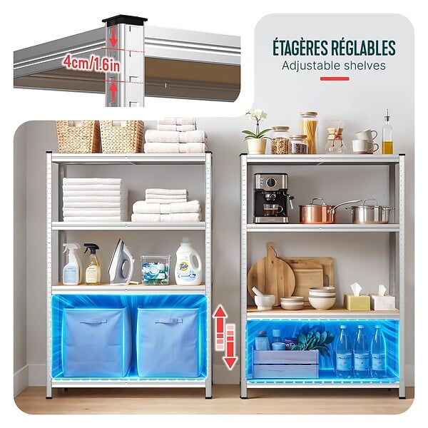 VOUNOT - Lot de 2 Etagères de rangement charge lourde robuste à 4 niveaux 80x40x160cm - large