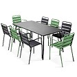 OVIALA - Ensemble table de jardin et 8 fauteuils en métal vert cactus et gris - Palavas - vignette