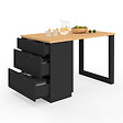 ID MARKET - Ilot central mange-debout 4 personnes VITO 130 cm casserolier 3 tiroirs noir et plateau bois - vignette
