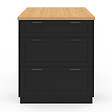 ID MARKET - Ilot central mange-debout 4 personnes VITO 130 cm casserolier 3 tiroirs noir et plateau bois - vignette