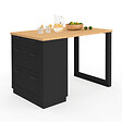 ID MARKET - Ilot central mange-debout 4 personnes VITO 130 cm casserolier 3 tiroirs noir et plateau bois - vignette