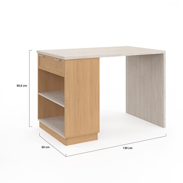ID MARKET - Ilot central mange-debout 4 personnes VITO 130 cm bois et plateau effet travertin - large