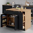 ID MARKET - Ilot central ALTO portes avec rangements, tiroirs, rangement coulissant et plan de travail façon hêtre et noir - vignette