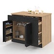 ID MARKET - Ilot central ALTO portes avec rangements, tiroirs, rangement coulissant et plan de travail façon hêtre et noir - vignette