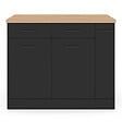 ID MARKET - Ilot central ALTO portes avec rangements, tiroirs, rangement coulissant et plan de travail façon hêtre et noir - vignette