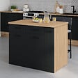 ID MARKET - Ilot central ALTO portes avec rangements, tiroirs, rangement coulissant et plan de travail façon hêtre et noir - vignette