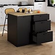 ID MARKET - Ilot central TIBO 110 cm casserolier 3 tiroirs bois noir avec plan de travail façon hêtre - vignette