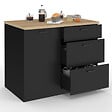 ID MARKET - Ilot central TIBO 110 cm casserolier 3 tiroirs bois noir avec plan de travail façon hêtre - vignette