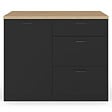 ID MARKET - Ilot central TIBO 110 cm casserolier 3 tiroirs bois noir avec plan de travail façon hêtre - vignette