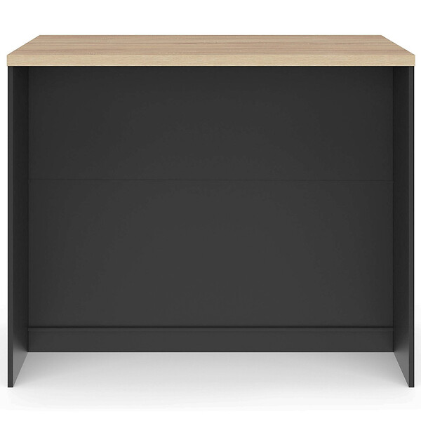 ID MARKET - Ilot central TIBO 110 cm casserolier 3 tiroirs bois noir avec plan de travail façon hêtre - large