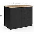 ID MARKET - Ilot central TIBO 110 cm casserolier 3 tiroirs bois noir avec plan de travail façon hêtre - vignette