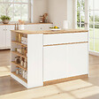 ID MARKET - Ilot central TOMI 130 cm 2 personnes double plateau bois blanc avec plan de travail façon hêtre - vignette