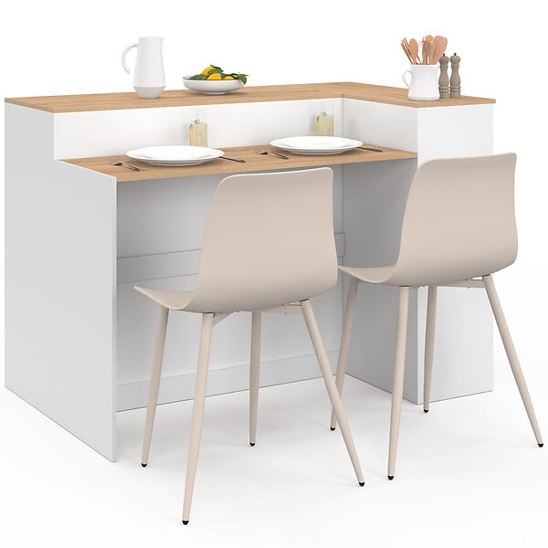 ID MARKET - Ilot central TOMI 130 cm 2 personnes double plateau bois blanc avec plan de travail façon hêtre - large