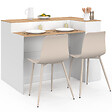 ID MARKET - Ilot central TOMI 130 cm 2 personnes double plateau bois blanc avec plan de travail façon hêtre - vignette