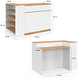 ID MARKET - Ilot central TOMI 130 cm 2 personnes double plateau bois blanc avec plan de travail façon hêtre - vignette