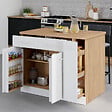 ID MARKET - Ilot central ALTO portes avec rangements, tiroirs, rangement coulissant et plan de travail façon hêtre et blanc - vignette