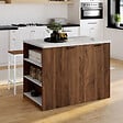 ID MARKET - Ilot central TIBO 120 cm bois foncé effet noyer avec plan de travail effet marbre ALASKA - vignette
