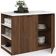 ID MARKET - Ilot central TIBO 120 cm bois foncé effet noyer avec plan de travail effet marbre ALASKA - vignette