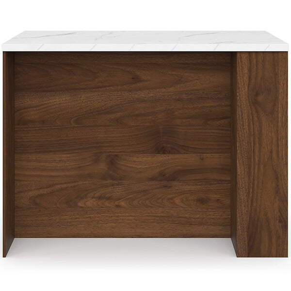 ID MARKET - Ilot central TIBO 120 cm bois foncé effet noyer avec plan de travail effet marbre ALASKA - large