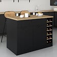 ID MARKET - Ilot central GEORGE avec range-bouteilles placard et tiroir bois noir avec plan de travail façon hêtre - vignette