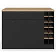 ID MARKET - Ilot central GEORGE avec range-bouteilles placard et tiroir bois noir avec plan de travail façon hêtre - vignette