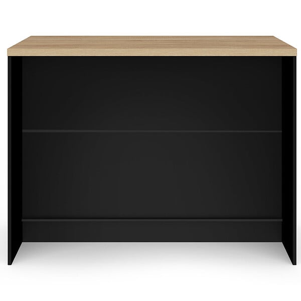 ID MARKET - Ilot central GEORGE avec range-bouteilles placard et tiroir bois noir avec plan de travail façon hêtre - large