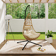 ID MARKET - Fauteuil demi-lune suspendu ajouré effet rotin avec coussin écru - vignette