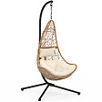 ID MARKET - Fauteuil demi-lune suspendu ajouré effet rotin avec coussin écru - vignette