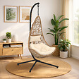 ID MARKET - Fauteuil demi-lune suspendu ajouré effet rotin avec coussin écru - vignette