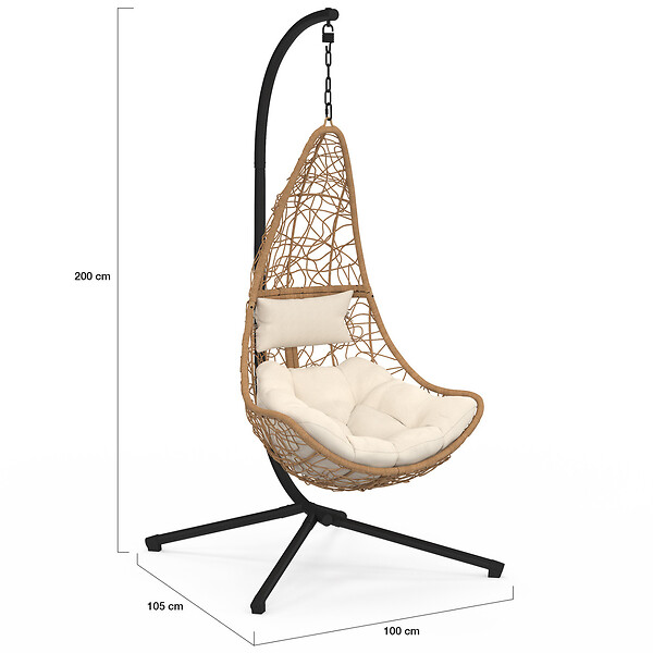ID MARKET - Fauteuil demi-lune suspendu ajouré effet rotin avec coussin écru - large