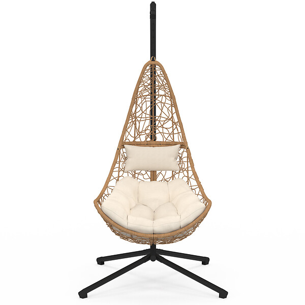 ID MARKET - Fauteuil demi-lune suspendu ajouré effet rotin avec coussin écru - large