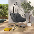 ID MARKET - Fauteuil suspendu relax LOA ajouré effet rotin gris avec coussin gris - vignette