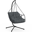 ID MARKET - Fauteuil suspendu relax LOA ajouré effet rotin gris avec coussin gris - vignette