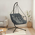 ID MARKET - Fauteuil suspendu relax LOA ajouré effet rotin gris avec coussin gris - vignette