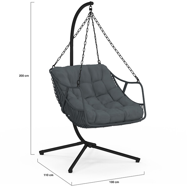 ID MARKET - Fauteuil suspendu relax LOA ajouré effet rotin gris avec coussin gris - large