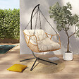 ID MARKET - Fauteuil suspendu relax LOA ajouré effet rotin avec coussin écru - vignette