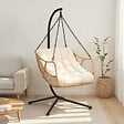 ID MARKET - Fauteuil suspendu relax LOA ajouré effet rotin avec coussin écru - vignette