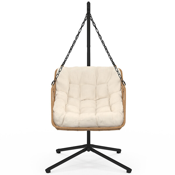 ID MARKET - Fauteuil suspendu relax LOA ajouré effet rotin avec coussin écru - large