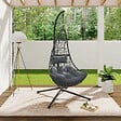 ID MARKET - Fauteuil demi-lune suspendu ajouré effet rotin gris avec coussin gris - vignette