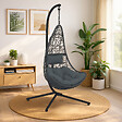 ID MARKET - Fauteuil demi-lune suspendu ajouré effet rotin gris avec coussin gris - vignette