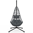 ID MARKET - Fauteuil demi-lune suspendu ajouré effet rotin gris avec coussin gris - vignette