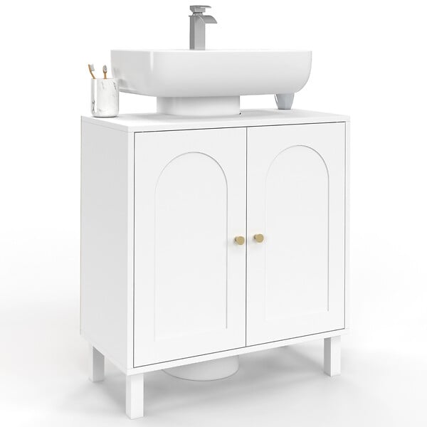 ID MARKET - Meuble sous lavabo salle de bain ARSENE design arche bois blanc - large
