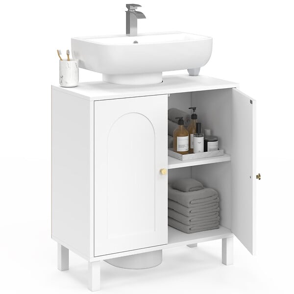 ID MARKET - Meuble sous lavabo salle de bain ARSENE design arche bois blanc - large