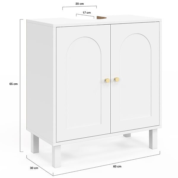 ID MARKET - Meuble sous lavabo salle de bain ARSENE design arche bois blanc - large